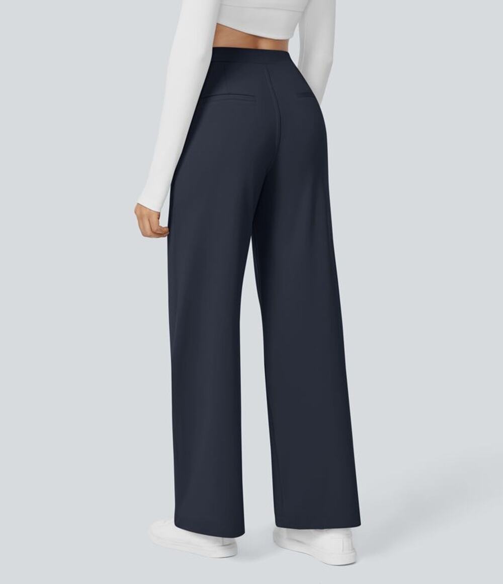Halara High Waist Straight Leg Work Pants Stretch Comfort Midnight Blue L Reg